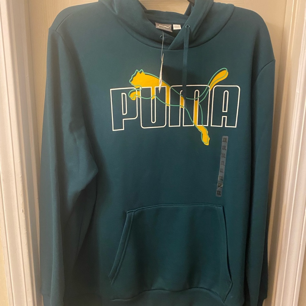 PUMA Men's XXL Deep Teal/GRN Hoodie with Gold Logo